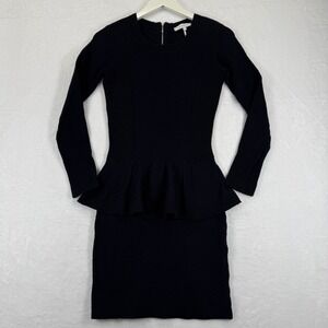 Sandro Raja Black Ribbed Knit Peplum Dress Long Sleeve Zipper Closure‎ Sz 1 US 4